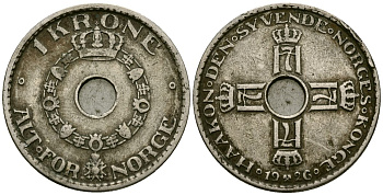 Норвегия 1 крона 1926 Хокон VII (1905 - 1957) KM 385 медно-никель 4582-216