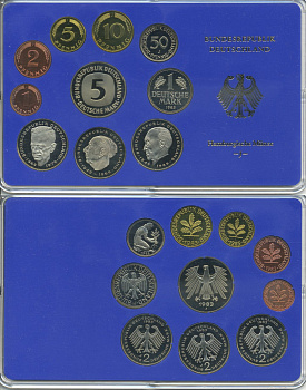 ФРГ набор из 9 монет 1984 J, официальный государственный набор, в пластике    PROOF  3540-42