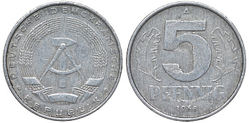 ГДР 5 пфеннигов 1968 A KM 9.1 алюминий 62-145