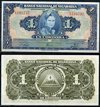 Никарагуа 1 кордоба 1941 индианка Pick 90 a  бумага  aUNC 451-680-3