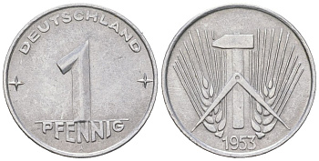 ГДР 1 пфенниг 1953 A KM 5 алюминий 206-659