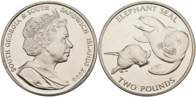 Южная Георгия и Южные Сандвичевы Острова 2 фунта 2006 морской слон KM 23 медно-никель UNC 74-232