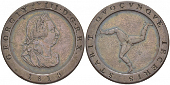 Остров Мэн 1/2 пенни 1813 Георг III KM 10 медь 02-264-43