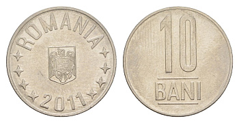 Румыния 10 бань (бани) 2011 KM 191 сталь плакированная никелем UNC 4632-1017