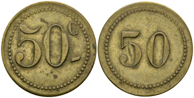 Франция 50 сантимов XIX-XX век ресторанный жетон латунь 4166-1315