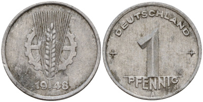 ГДР 1 пфенниг 1948 A KM 1 алюминий 192-967