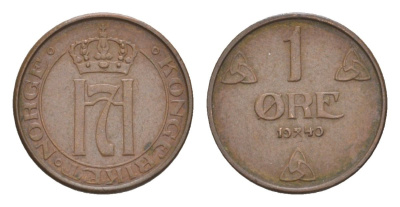 Норвегия 1 эре 1940 Хокон VII (1905-1957) KM 367 бронза 4632-1051