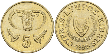 Кипр 5 центов 1992 KM 55.3 никель латунь 4141-1015