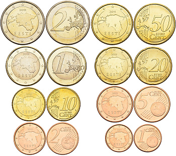 Эстония евронабор из 8 монет 2011 1, 2, 5, 10, 20, 50 евроцентов, 1 и 2 евро UNC N6-50