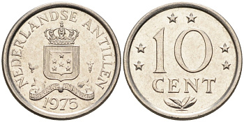 Нидерландские Антилы 10 центов 1975 Юлиана (1948-1980) KM 10 никель 4585-955