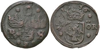 Швеция 1/4 эре 1636 Кристина (1632-1654) KM 152 медь 4171-1225