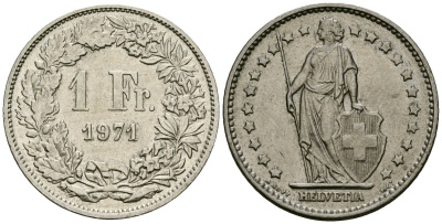 Швейцария 1 франк 1971 KM 24a медно-никель 4167-732