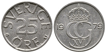 Швеция 25 эре 1979 U Карл XVI Густав (1973- ) KM 851 медно-никель 177-1265