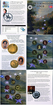 Великобритания набор из 8 европробников 2003 в оригинальном картонном буклете, тираж 24000 экземпляров, 400 лет союзу с Шотландией UNC 1-6-4-14