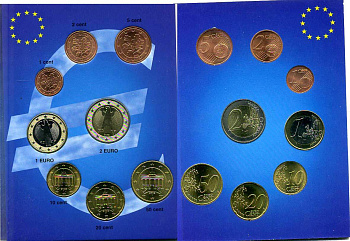ФРГ евронабор из 8 монет 2002 J  биметалл  UNC  1-6-2-36