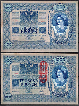Австрия 1000 крон 1902 (1919) Pick 59 бумага UNC (пресс) 7183-23-1-2