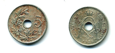 БЕЛЬГИЯ 5 САНТИМОВ 1926 BELGIQUE KM 66 медно-никель 58-1154