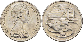 Австралия 20 центов 1976 Елизавета II (1952-2022), утконос KM 66 медно-никель 38-715