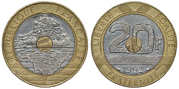 Франция 20 франков 1992 Мон-Сен-Мишель KM 1008.2, Le Franc 403.3 триметалл 4123-646