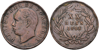 Португалия 20 рейсов 1883 Луиш (Людовик) I (1861-1889) KM 527 бронза 4565-134