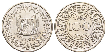 Суринам 100 центов 1988 KM 23 медно-никель UNC 4624-325