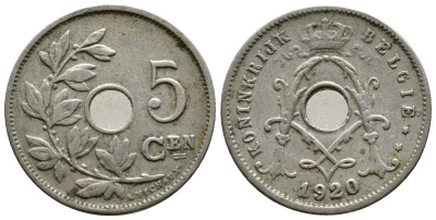 БЕЛЬГИЯ 5 САНТИМОВ 1920 BELGIE KM 67 медно-никель 4379-724