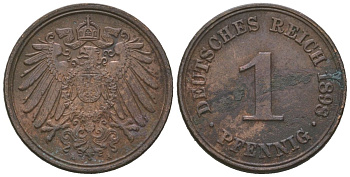 Германия 1 пфенниг 1898 A, Вильгельм II (1888-1918) KM 10, J. 10, Weege 2 медь 4615-214