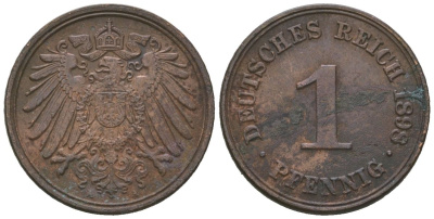 Германия 1 пфенниг 1898 A, Вильгельм II (1888-1918) KM 10, J. 10, Weege 2 медь 4615-214