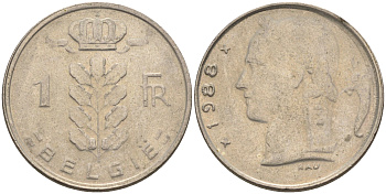 Бельгия 1 франк 1988 Belgie KM 143.1 медно-никель    4592-1244
