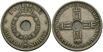Норвегия 1 крона 1926 Хокон VII (1905 - 1957) KM 385 медно-никель 4584-712