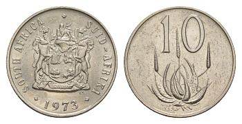 ЮАР 10 центов 1973 герб, цветок алоэ KM 85 никель UNC 4598-1031