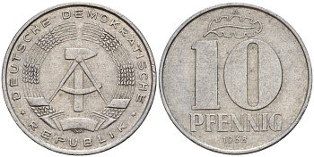 ГДР 10 пфеннигов 1968 A KM 10 алюминий 31-1016