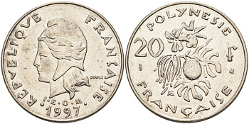 Французская Полинезия 20 франков 1997 KM 9 никель 4131-945