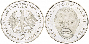 ФРГ 2 МАРКИ 1989 J ЛЮДВИГ ЭРХАРД KM 170 медно-никель 3718-954