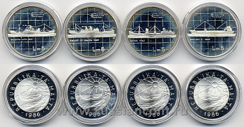Мальта набор из 4 монет 1986 история мореходства Мальты, в фирменной коробке с сертификатом KM 83, 84, 85, 86 серебро PROOFLIKE 00-00