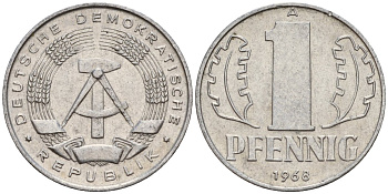 ГДР 1 пфенниг 1968 A KM 8.1 алюминий 99-728