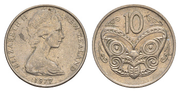 Новая Зеландия 10 центов 1977 KM 41.1 медно-никель 4179-756