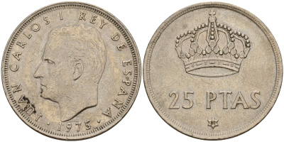 Испания 25 песет 1975 (80) Хуан Карлос I (1975-2014) KM 808 медно-никель 4597-142