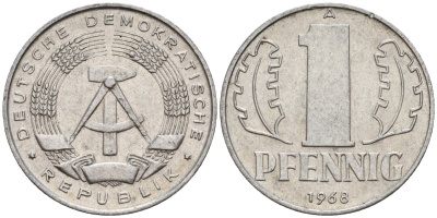 ГДР 1 пфенниг 1968 A KM 8.1 алюминий 99-728