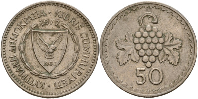 Кипр 50 милей 1977 KM 41 медно-никель 4156-412