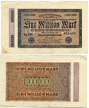 ГЕРМАНИЯ 1000000 МАРОК 1923 Pick 93 бумага aUNC 8619-34-2-2