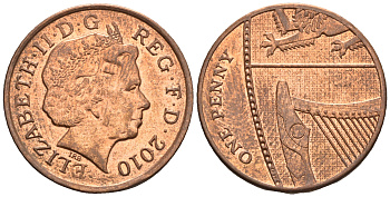 Великобритания 1 пенни 2010 Елизавета II (1952-2022) KM 1107, Spink B6 сталь плакированная медью 4609-717