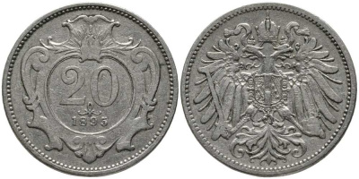 АВСТРИЯ 20 ГЕЛЛЕРОВ 1895 ФРАНЦ ИОСИФ (1848-1916) KM 2803 никель 116-835