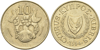 Кипр 10 центов 1994 KM 56.3 никель латунь 4141-1221