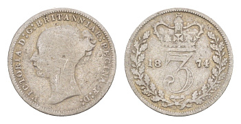 Великобритания 3 пенса 1874 Виктория (1837-1901) KM 730, Spink 3914 серебро 4658-948