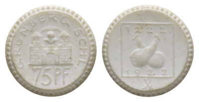 Грюнберг 75 пфеннигов 1922 Men05 9888.4, Men22.2 12320.4 фарфор 1094-7-45