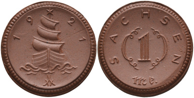 Саксония 1 марка 1921 парусник J. N 55 фарфор 1094-4-65