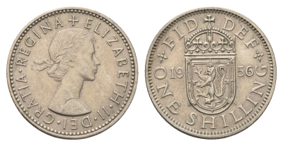 Великобритания 1 шиллинг 1956 Елизавета II (1952-2022), Шотландский герб KM 905, Spink 4148 медно-никель 4629-354