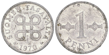 Финляндия 1 пенни 1970 KM 44a алюминий 4617-1255