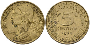 ФРАНЦИЯ 5 САНТИМОВ 1974 ТИП MARIANNE KM 933, LE FRANC 125.10 медь алюминий никель 4567-755